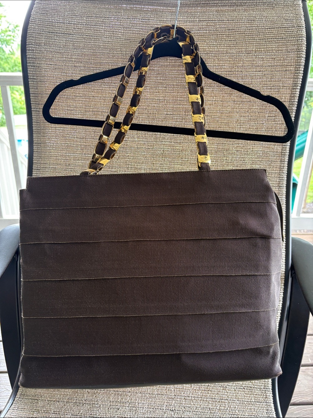 VTG Salvatore Ferragamo Brown Grosgrain Tiered Chain Link Tote Bag
